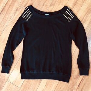 Express sweater black cotton knit lightweight winter gold sequins small